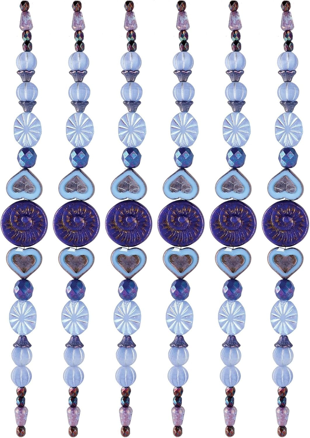 The Beadsmith Czech Glass Strands - High Quality, Pressed & Table Cut Beads – 6 x 7-Inch Strands, 23 Beads Per Strand – Blue Cold Heart Mix – For Jewelry Making, Decorations & DIY Crafts