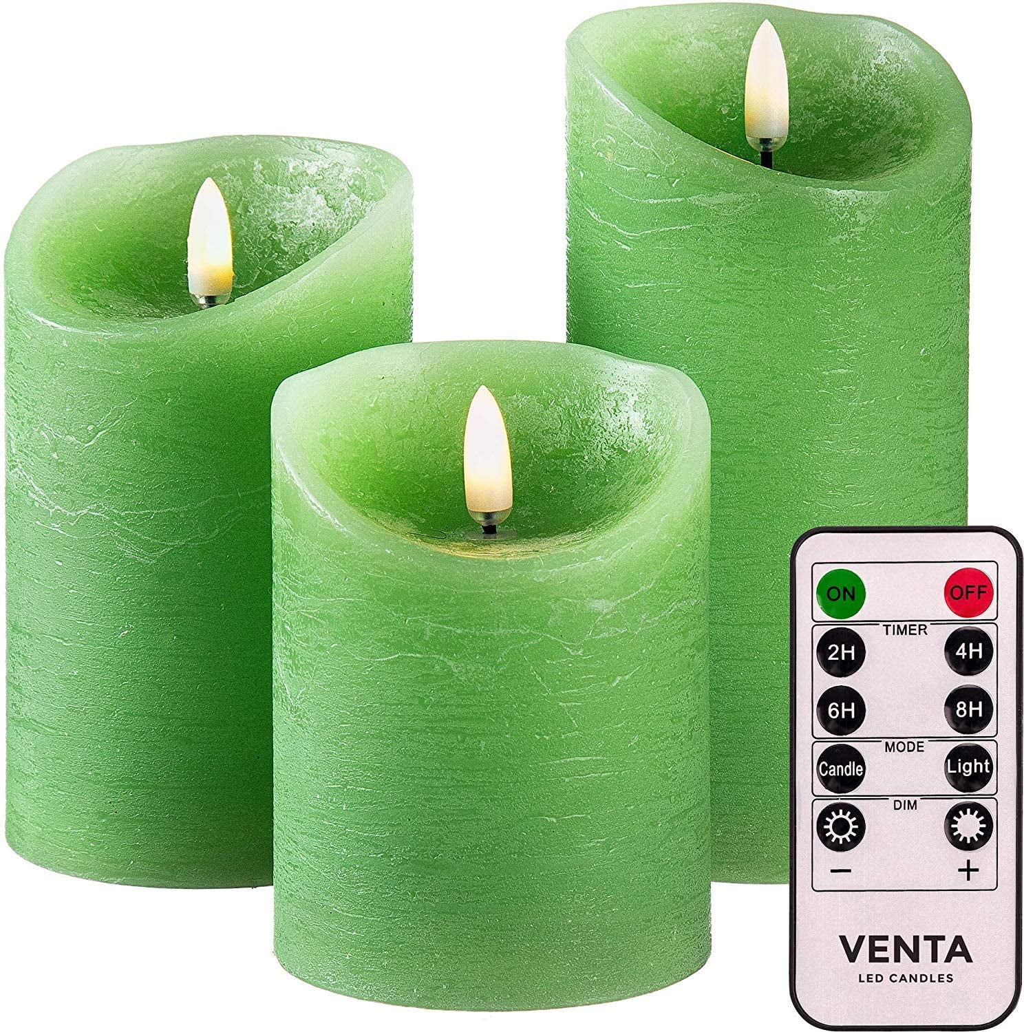 Set of 3 Realistic Flameless Green LED Candles with Remote Control 4