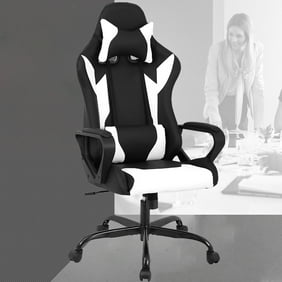 Racing Office Chair, High-Back PU Leather Gaming Chair Reclining Computer Desk Chair Ergonomic Executive Swivel Rolling Chair Lumbar Support For Women, Men(White)