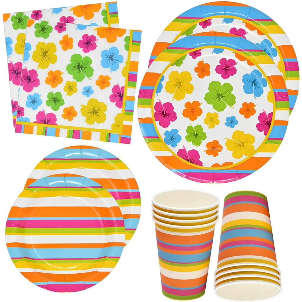 Hawaiian Luau Party Plates and Napkins Includes 24 9" Plates 24 7" Plate 24 9 Oz Cups 50