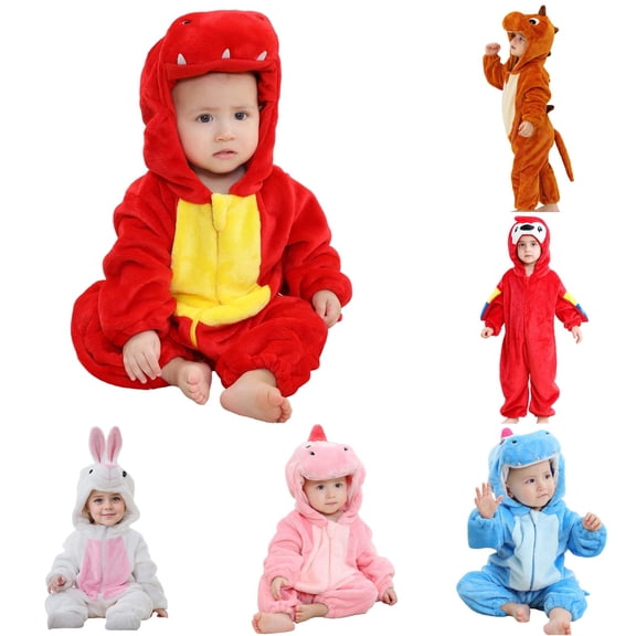 Baby Dinosaur Bodysuit Baby Flannel Romper Soft Warm Winter Outfit for Toddler 0 4 Yearsa-Red6-12 Months