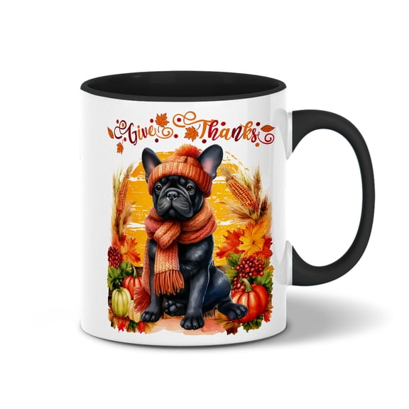 Happy Thanksgiving French Bulldog Give Thanks Fall Beanie Scarf Welcome 11oz Accent Two-tone Mug Dog Lover Gifts Coffee Tea Cup - 00020