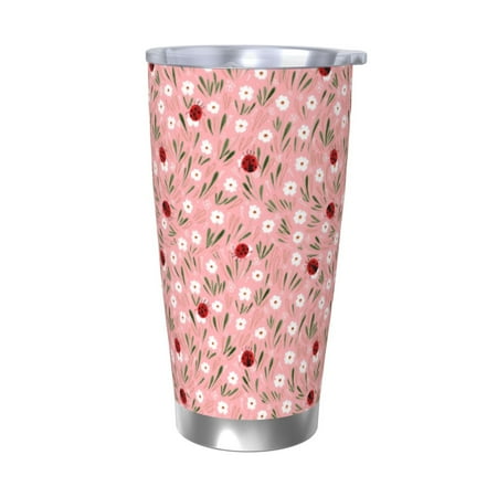 

Qekee Ladybug And Flowers Print 20OZ Car Cup Stainless Steel Vacuum Insulated Tumbler Tumbler Cup With Lid And Straw Travel Coffee Mug-Without Straw