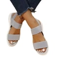 thumbnail image 5 of Zapatos de mujer de talla grande de verano, Sandalias planas tejidas con mosca con cinturón elástico informal para viaje en la espalda para mujer, 5 of 5