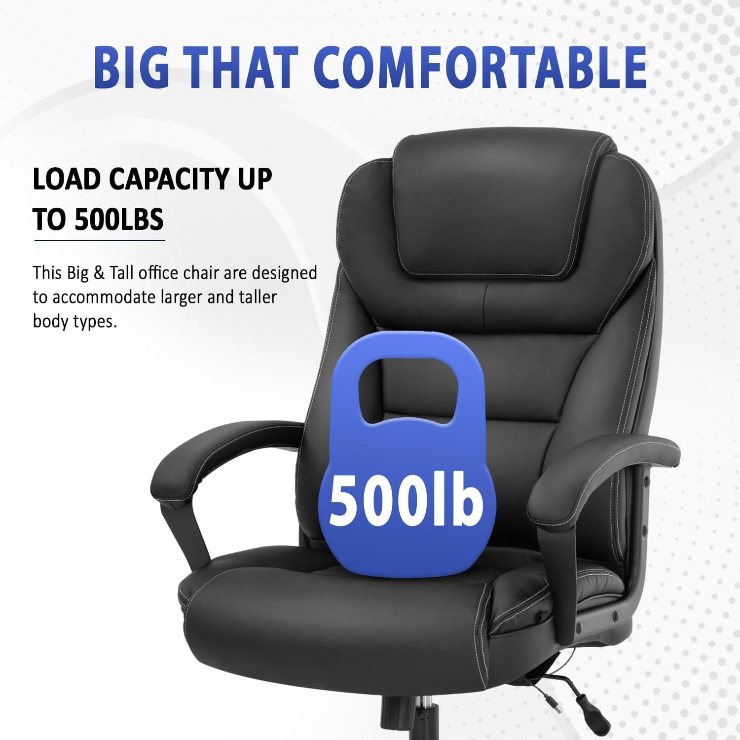 CL.HPAHKL Big and Tall Office Chair 500lbs Wide Seat Ergonomic Computer Desk Chair with Lumbar Support Arms High Back PU Leather Executive Task Swivel Rolling Chair, Black