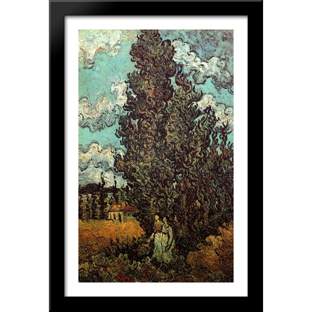 Cypresses And Two Women 26x40 Large Black Wood Framed Print Art By Vincent Van Gogh Walmart Com Walmart Com