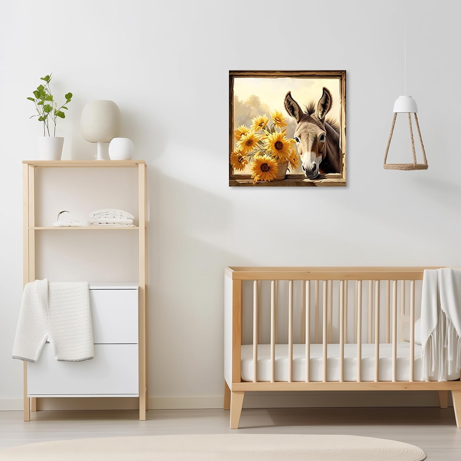 ZHONGYUTONG Funny Donkey Canvas Prints Yellow Sunflower Wall Art Vintage Farm Animal Flowers Poster Pictures for Rustic Farmhouse Bathroom Decor (18.00" x 18.00")