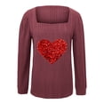 thumbnail image 3 of QUNYINEY Valentine's Day Shirts for Women Casual Red Square Neckline Puff Long Sleeve Tops Drop Shoulder Ribbed Knit Loose Pullover T-Shirts Womens Tops Trendy, 3 of 4