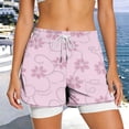 thumbnail image 5 of Womens Pink Floral 2 In 1 Athletic Shorts, Drawstring Workout Gym Running Yoga Shorts With Built In Compression Liner,Size XL, 5 of 7