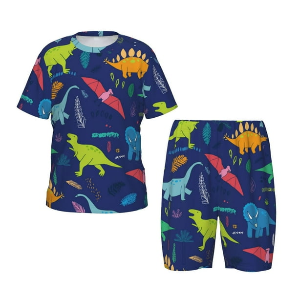 Balery Dinosaurs Conjunto de Pijama Infantil de Manga Corta con Estampado – Ropa de Dormir de Algodón Suave-Small
