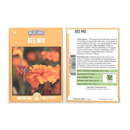 Bee Friendly Wildflower Seeds Mix - 5 Gram Packet- Companion Garden Wildflowers Mix - Flowers Include: Purple Coneflower, Cosmos, and California (Best Wildflower Seeds For Bees)