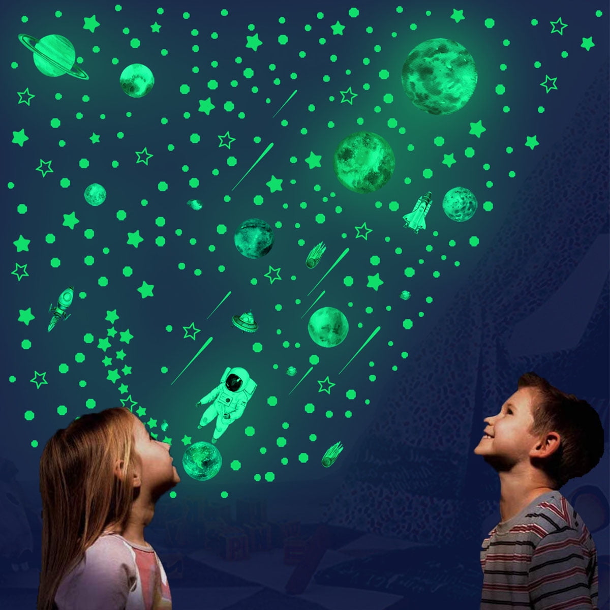 Seenda 849PCS Glow in the Dark Stars for Ceiling,Outer Space Planet Wall Stickers Glow in the Dark Galaxy Universe Wall Decal Solar System Rockets Alien Wall Decor