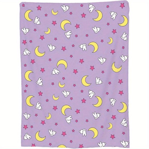 Usagi Blanket Rabbit Moon Pattern Throw Blanket Bedding Room Decor Flannel Blankets for Bed Sofa 80"x60" 280gsm single-sided digitally printed facecloth blanket