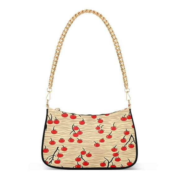 Ryvnso Cherry Wave Pattern Womens Chain Shoulder Bag Tote Handbags Clutch Hobo Purse with Zipper for Travel