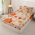 thumbnail image 2 of Manfei Fall Pumpkin Print Zipper Twin Comforter Sets with Fitted Sheet and 2 Pillowcases,Maple Leaf Fall Print Zipper Bedding Set,Light Gray Reversible,4pcs, 2 of 7