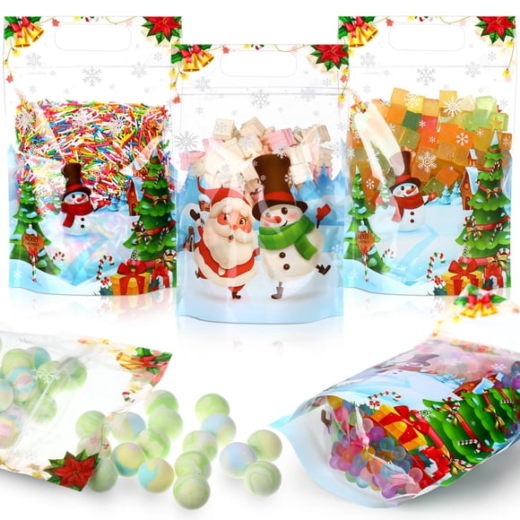 Bolsas de regalo de Navidad Blosssound con forma de muñeco de nieve de plástico, 14 x 22 x 4 cm, 50 unidades