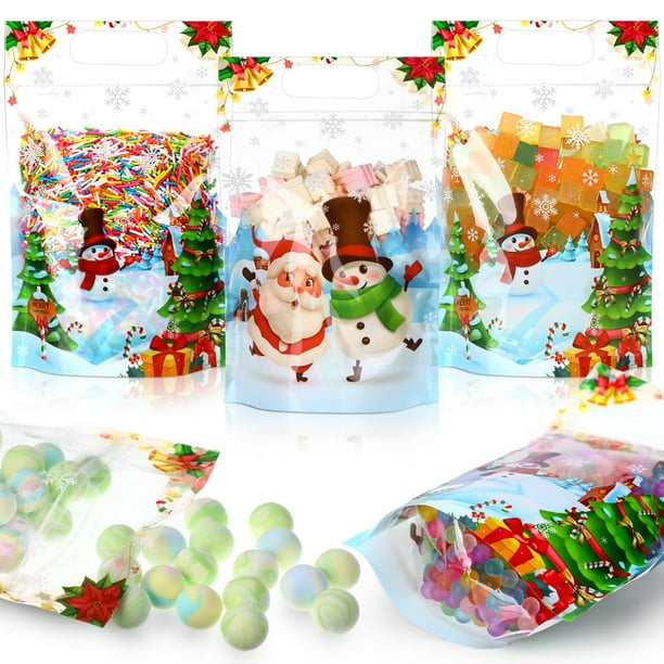 Bolsas de regalo de Navidad Blosssound con forma de muñeco de nieve de plástico, 14 x 22 x 4 cm, 50 unidades
