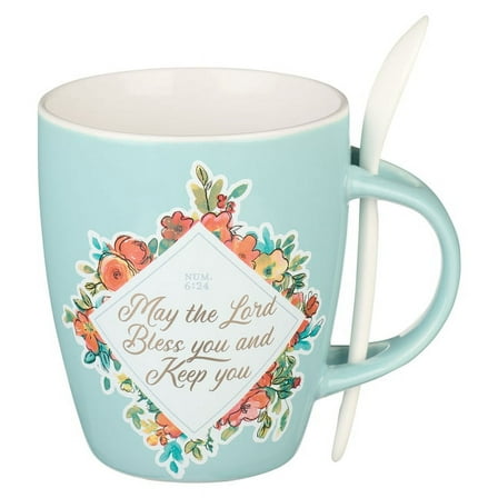 Christian Art Gifts Ceramic Mug with Spoon for Women May the Lord Bless You - Numbers 6:24 Inspirational Bible Verse, 12, (Hardcover)