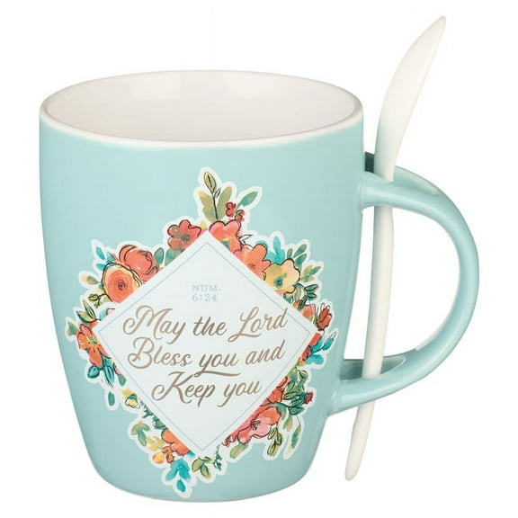 Christian Art Gifts Ceramic Mug with Spoon for Women May the Lord Bless You - Numbers 6:24 Inspirational Bible Verse, 12, (Hardcover)