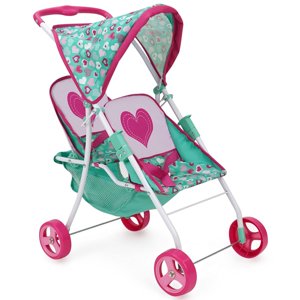 509 Crew Mint Heart Twin Tandem Doll Stroller, Hot Pink & Green