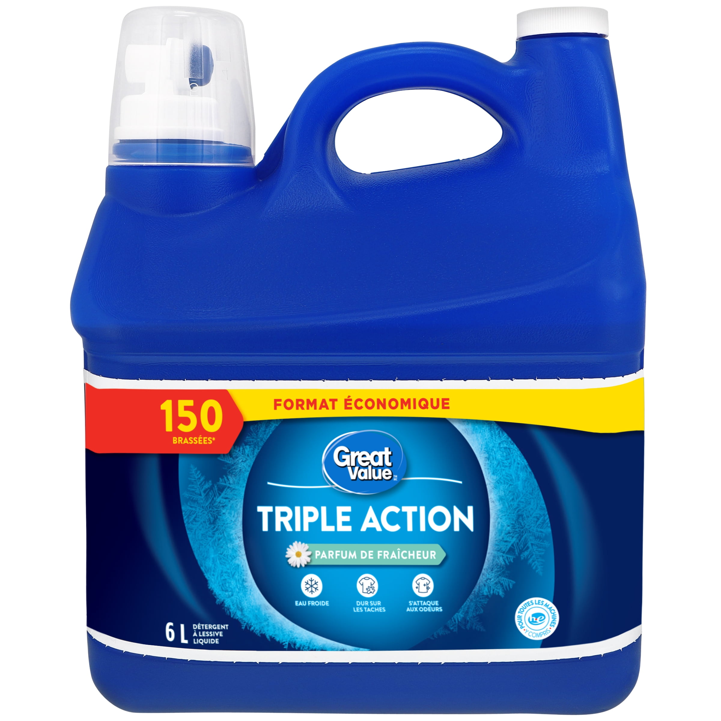 Great Value Liquid Laundry Detergent Triple Action Fresh Scent 150 wash, 6L, Great Value Liquid Laundry Detergent Triple Action Fresh Scent 150 wash, 6L