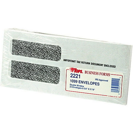 TOPS Double Window Tax Form Envelope for 1099 Interest Forms, 8-3/8" x 3-7/8", 24pk