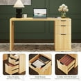 thumbnail image 2 of SELOOYE 58" Modern Executive Desk with Storage, Home Office Desk with Drawer & Cabinet, Wooden Fluted Desk for Study, Living Room, Bedroom, Natural Oak, 2 of 9