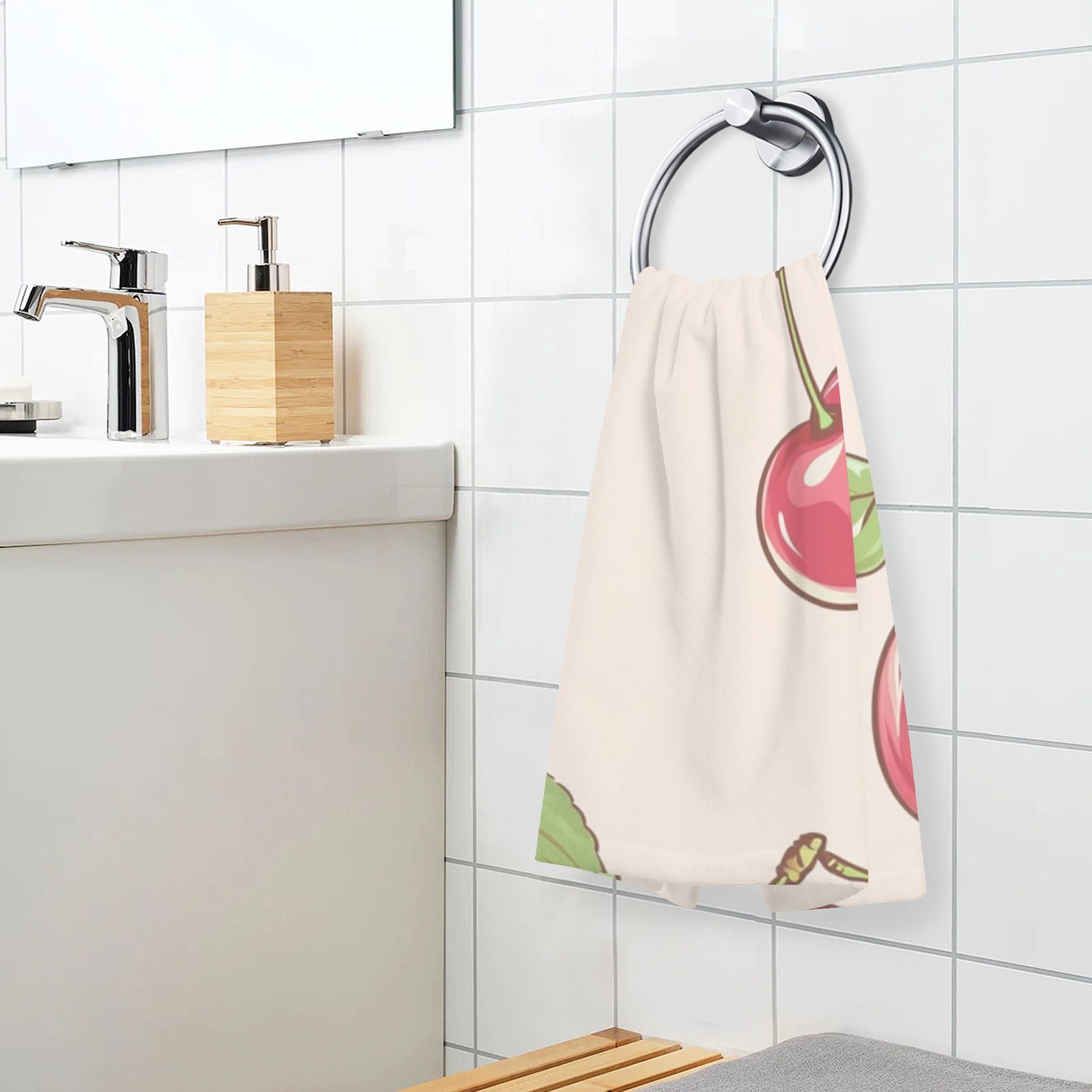 Pink Cherrys Hand Towels Cotton Bath Towels Large Face Towels Absorbent for Bathroom 2 Packs