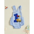 thumbnail image 2 of Suealasg Toddler Baby Boys Girls 1st Birthday Overalls Romper Number Embroidery Sleeveless Square Neck Bodysuit, 2 of 7