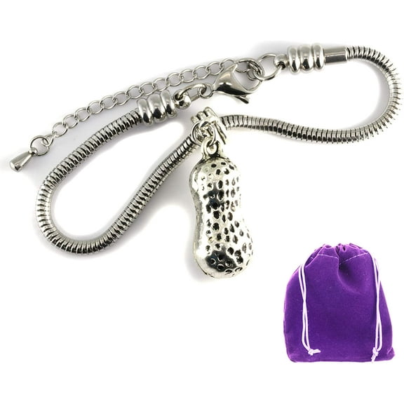 Peanut Bracelet -  Stainless Steel Snake Chain Charm Bracelet Great Peanut Jewelry