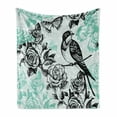 thumbnail image 1 of Birds Soft Flannel Fleece Throw Blanket, Hand Drawn Sketch of Mockingbird on Bloomed Roses and Butterflies, Cozy Plush for Indoor and Outdoor Use, 60" x 80", Baby Blue Pale Blue, by Ambesonne, 1 of 6