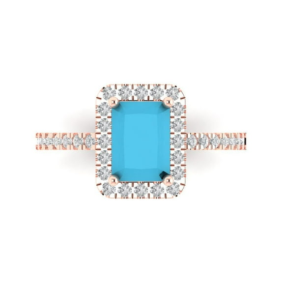 Clara Pucci 14K Rose Gold 1.86ct Turquoise Halo Ring for Women
