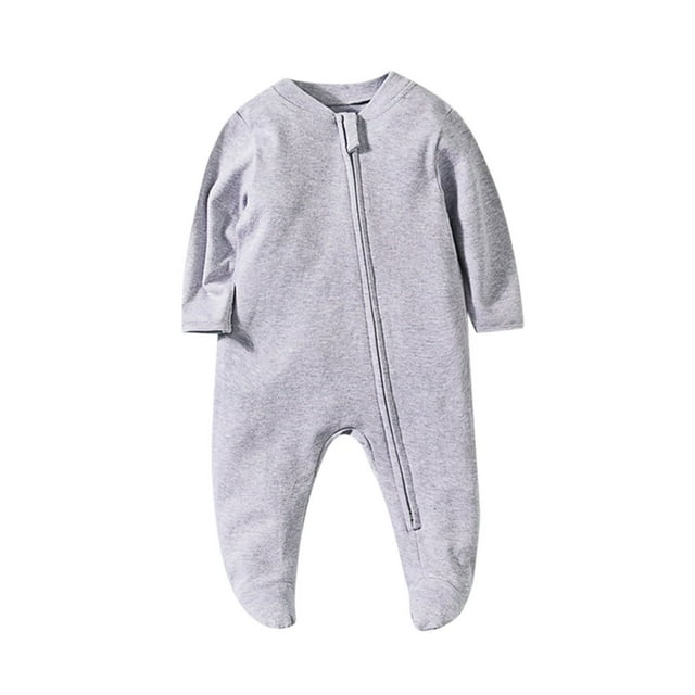 tarylea Baby Romper Crew Neck Full Zipper Clothes Solid Color Long Sleeve Jumpsuit Fall Basic Dailywear Casual Rompers