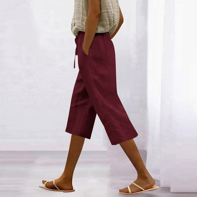 LOVZFMLL Pantalon Décontracté à Lacets pour Femmes Couleur Unie avec Poches Vin P