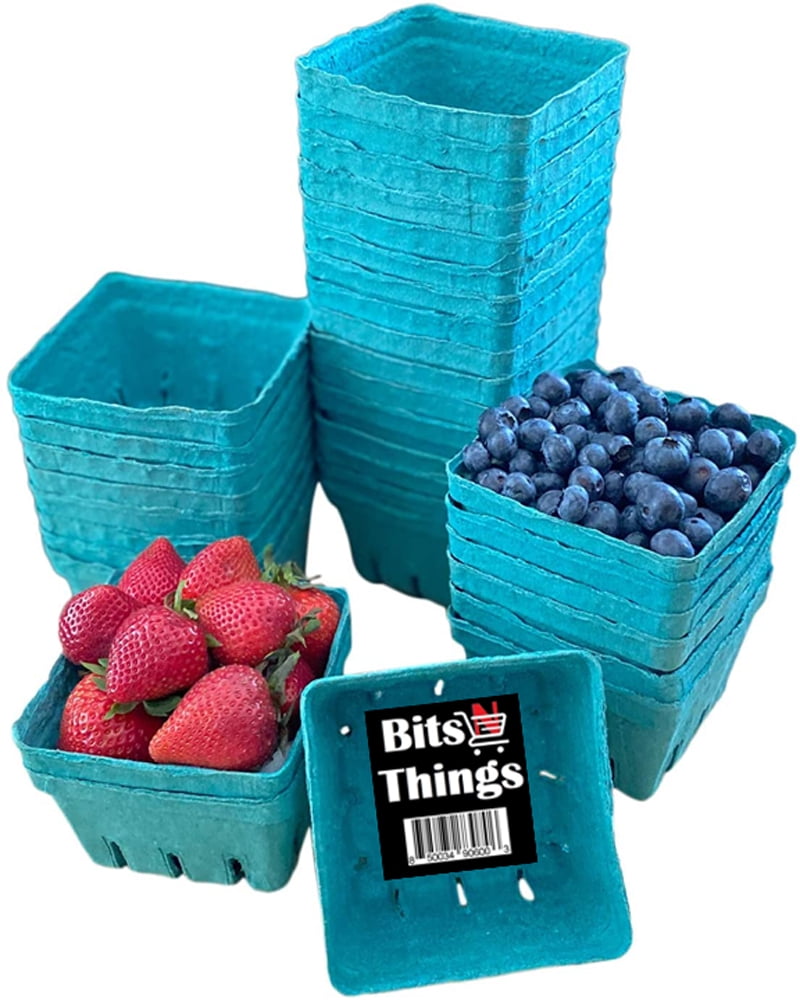 Bits N Things [40 Pack] Green Molded Pulp Fiber Berry Basket, Produce