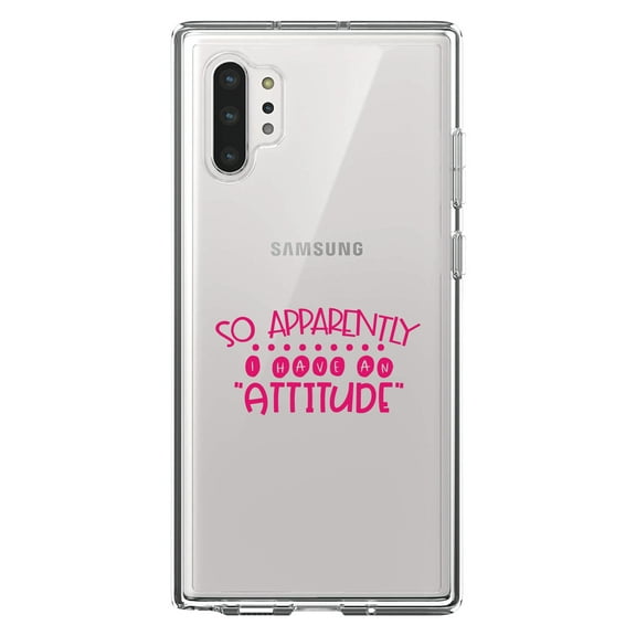 DistinctInk Clear Shockproof Hybrid Case for Galaxy Note 10 PLUS (6.8" Screen) - TPU Bumper Acrylic Back Tempered Glass Screen Protector - So Apparently I Have An Attitude - Pink