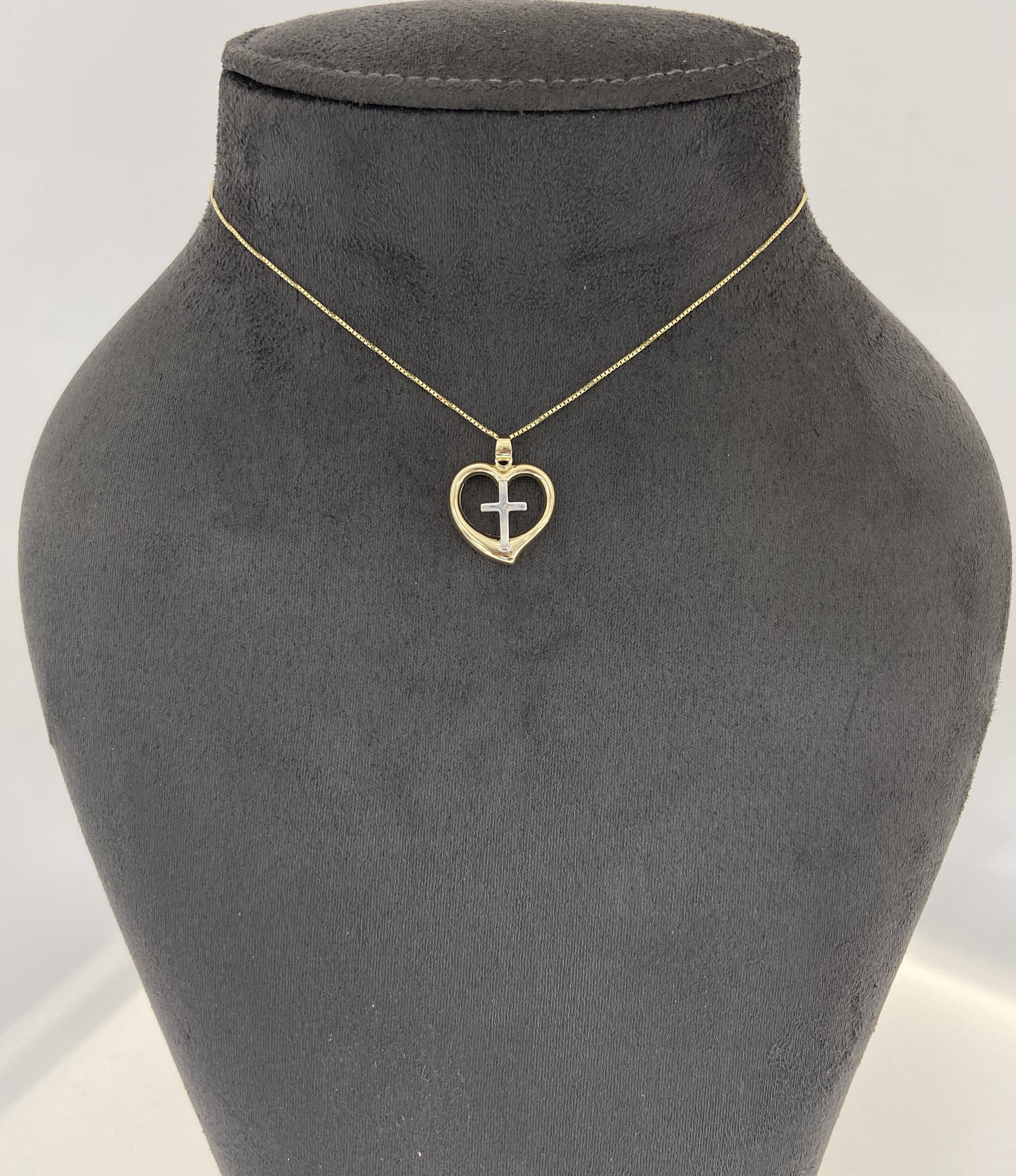 14k Gold Heart and Cross Pendant with 18'' Chain