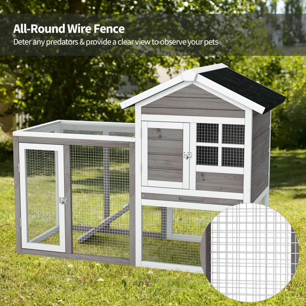 Spaco 2-Story Wooden Rabbit Hutch with Running Area-Gray,Wooden Outdoor Shelter, Weatherproof Pet Home, Ideal for Cats, Rabbits, Bunnies, Guinea Pigs