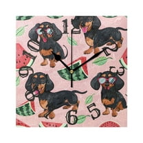Dachshund Dogs Watermelon Wall Clock Square Silent Non Ticking Battery Operated Clock for Home Bathroom Kitchen Bedroom Living Room