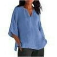 thumbnail image 7 of SEAOPEN Womens V Neck T Shirts Cap Short Sleeve Summer Tops 2025 Trendy Loose Casual Top for Beach Vacation Sky Blue,XXXL, 7 of 7