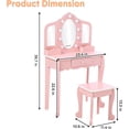 thumbnail image 2 of Bingirl Vanity with Lighted Mirror - Little Girls Vanity Table and Stool - Makeup with Tri-Fold Mirror - Drawer and Storage Grid for 3-9 Yrs Girls - Pink, 2 of 6