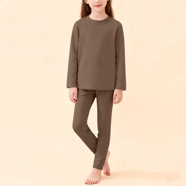 Conjuntos de blusas y camisas de cuello redondo y manga larga para niños, color liso, cuello semialto, manga larga, pantalones con cintura elástica, conjunto de traje cálido para niños medianos y gran