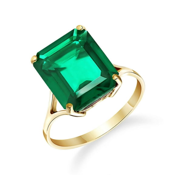 Galaxy Gold 6.0 SIZE 4.50 Carats 14K Solid Yellow Gold Brilliant Emerald Cut Emerald Solitaire Ring with Genuine Vibrant GRADE AAA OCTAGON SHAPE