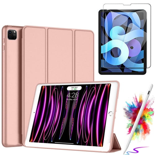 For iPad Pro 13 2024 Case With Screen Protector With Stylus pen Folio Slim Magnetic Smart Cover Stand Case Ultra Slim Lightweight Tasnim Cover For iPad Pro 13 2024 - Rose Gold