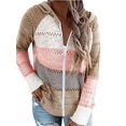 thumbnail image 3 of Woman Color Block Cardigan, Long Sleeve Drawstring Hoodie Hollow-out Sweater (Pink, Brown, Orange), 3 of 4