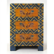 HomeRoots  30 x 20 x 16 in. Teal Blue & Dark Brown Stylish Hand Painted 3 Drawer Accent Cabinet