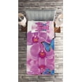 thumbnail image 2 of Ambesonne Butterfly Quilted Coverlet 2 Pcs, Orchid Bloom on Water, Twin Size, Pink Blue White, 2 of 2