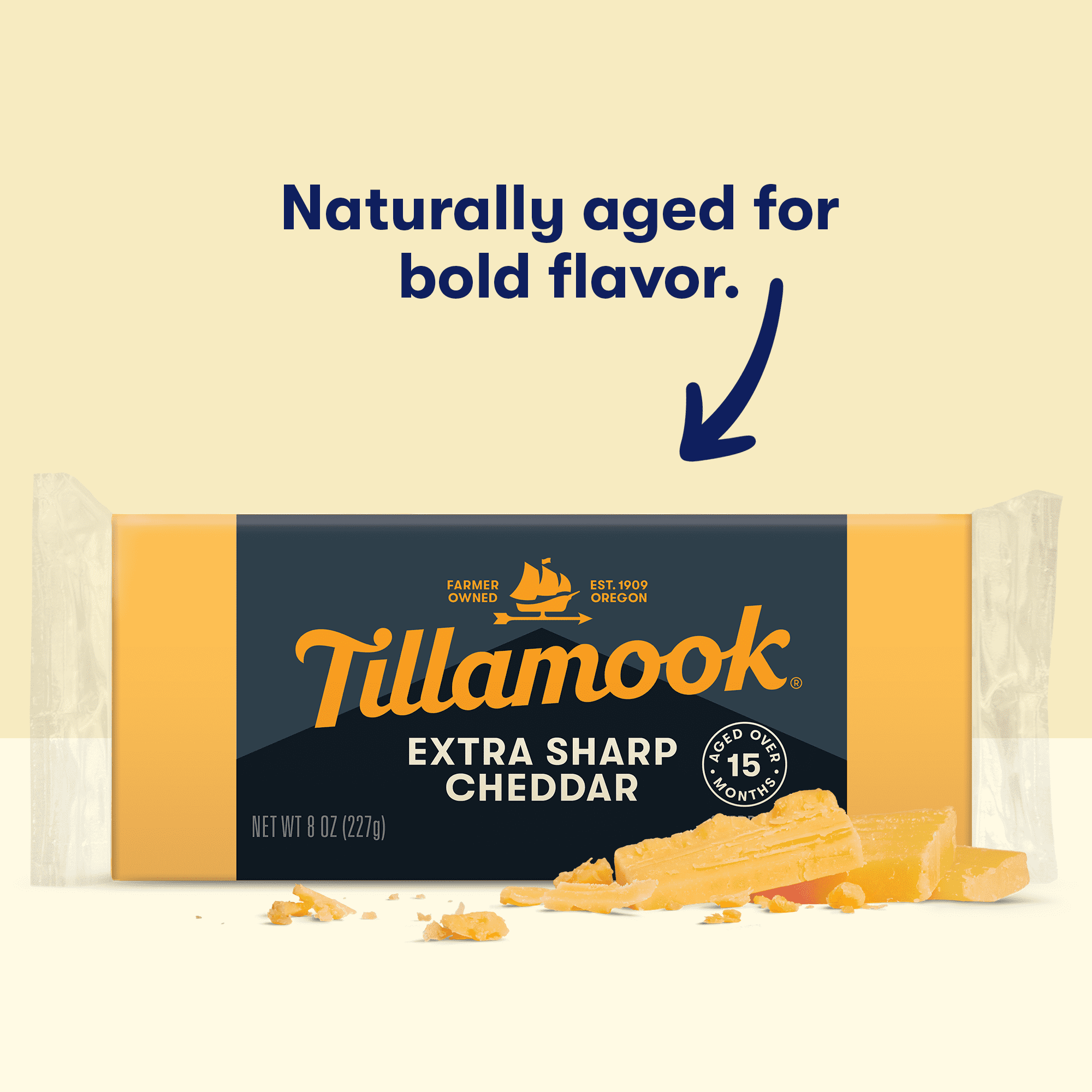Tillamook Extra Sharp Cheddar Cheese Block, 8 oz (Aged 15 Months)