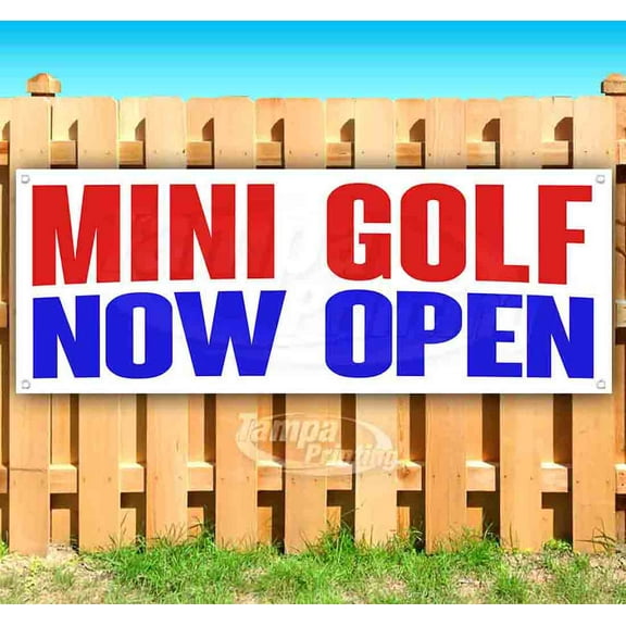 Mini Golf Now Open 13 oz Vinyl Banner With Metal Grommets