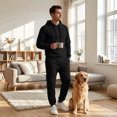 thumbnail image 2 of Hearthz Men's Sweatsuits 2 Piece Set Drawstring Elastic Jogging Tracksuits Set Solid Color Athletic Men's Sweatsuits Black S, 2 of 9